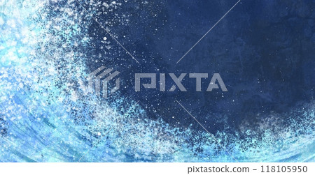 海軍藍色背景和明亮的淺藍色波浪，日式抽象插畫 118105950