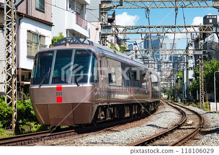 Odakyu Line, Romancecar running through a residential area Odakyu Line, Romancecar running through a residential area 118106029