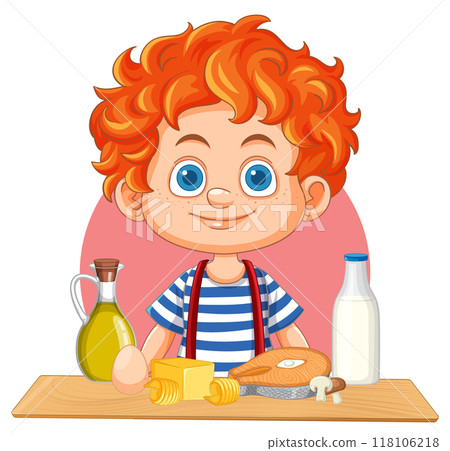 Happy Child with Healthy Food 118106218
