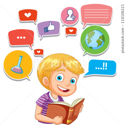 Child Reading with Thought Bubbles 118106221