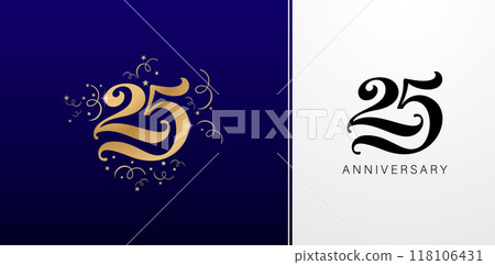 25th anniversary logo design template with gold and black elements isolated backgrounds for greeting cards, invitation, Wedding anniversary , banner and celebration company or business corporate signs 25th anniversary logo design template with gold and black elements isolated backgrounds for greeting cards, invitation, Wedding anniversary , banner and celebration company or business corporate signs 118106431