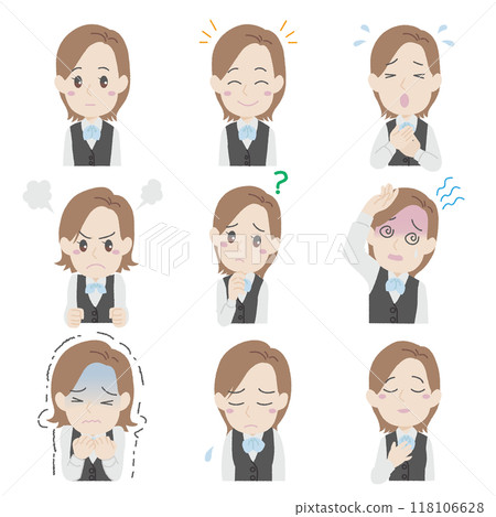 Hand-drawn style young woman facial expression set (office wear) 118106628