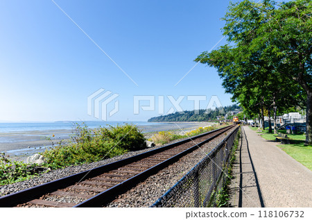 Railway along the White Rock Pier Waterfront, Surrey, BC, Canada Railway along the White Rock Pier Waterfront, Surrey, BC, Canada 118106732