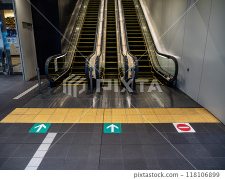 Example of braille blocks in front of an escalator 118106899