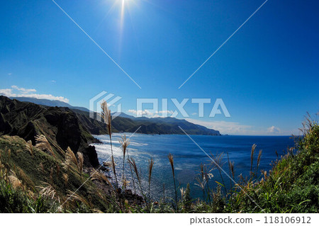 Looking back at the ocean from Cape Kamui 118106912