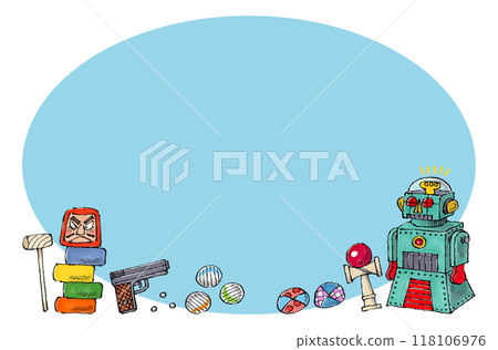 Old toys copy space (blue) 118106976