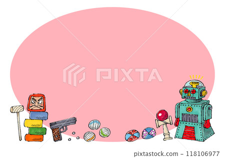 Old toys copy space (pink) Old toys copy space (pink) 118106977