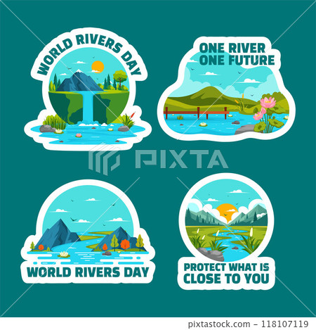 River Day Label Flat Cartoon Hand Drawn Templates Background Illustration 118107119