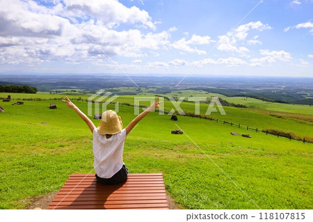 Hokkaido in summer, Naitai Terrace, Tokachi Plain, pasture, Japan's largest ranch, endless sky, Naitai Ranch, August Hokkaido in summer, Naitai Terrace, Tokachi Plain, pasture, Japan's largest ranch, endless sky, Naitai Ranch, August 118107815