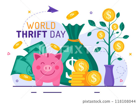 World Thrift Day Vector Illustration on 31 October with a Piggy Bank and Coins for Saving, Financial Literacy, and Economic Stability in a Background 118108044