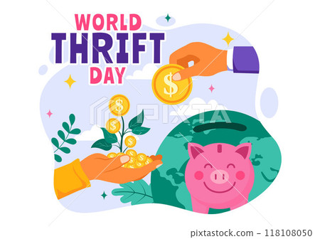 World Thrift Day Vector Illustration on 31 October with a Piggy Bank and Coins for Saving, Financial Literacy, and Economic Stability in a Background 118108050