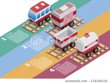 Rail transportation. Isometric. The template for the presentation. Vector illustration.  118108226