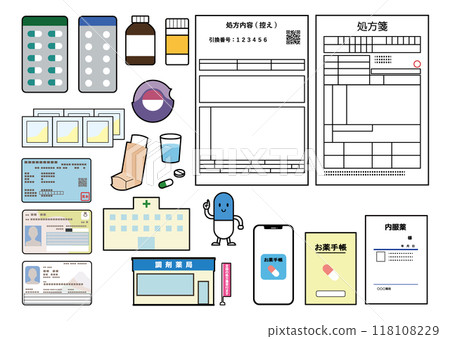 Prescription, medicine, insurance card, prescription set, color Prescription, medicine, insurance card, prescription set, color 118108229
