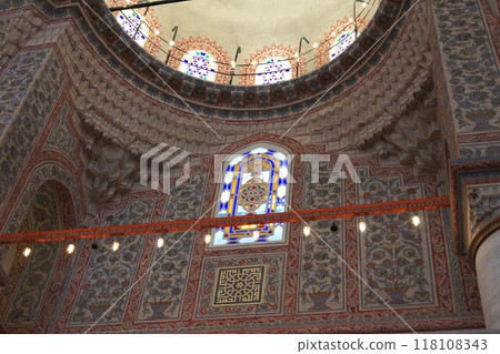 土耳其伊斯坦堡藍色清真寺花卉圖案牆 118108343