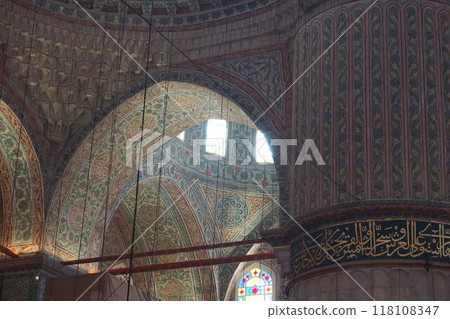 藍色清真寺內部,伊斯坦布爾,土耳其 藍色清真寺內部,伊斯坦布爾,土耳其 118108347