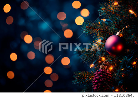 聖誕樹上掛滿了色彩鮮豔的裝飾品 118108643