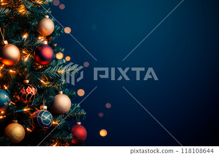 聖誕樹上掛滿了色彩鮮豔的裝飾品 118108644