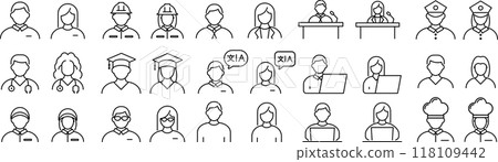 Vector monochrome line icon set about professions Vector monochrome line icon set about professions 118109442
