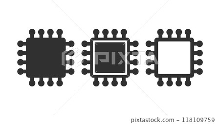 AI Computer Microchip Icon. CPU Processor Chip symbol. Digital Circuit Microchip sign.  Semiconductor Chip. Vector illustration. Isolated on white background. 118109759
