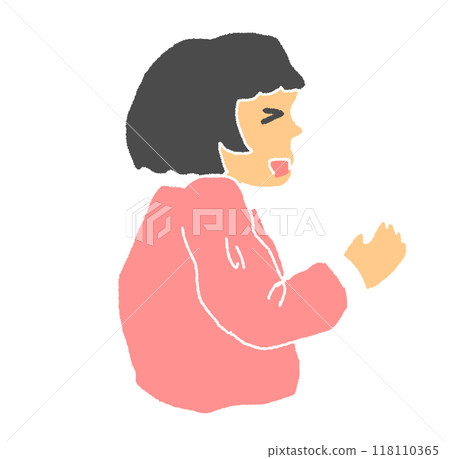 A pencil-style color illustration of a person with orange juice in their eyes, no line drawings 118110365