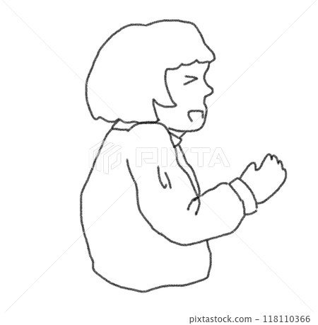 Pencil-style line drawing of a person with orange juice in their eyes Pencil-style line drawing of a person with orange juice in their eyes 118110366