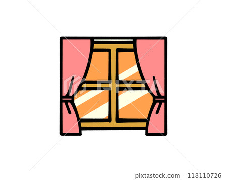 有窗簾的窗戶插畫素材 118110726