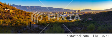 Panoramic view of Tucson, Arizona, at sunrise 118110732