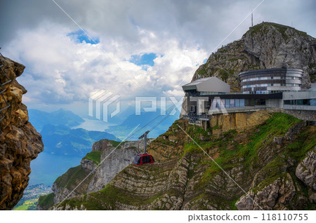 Mount Pilatus in Switzerland with a modern cable car station Mount Pilatus in Switzerland with a modern cable car station 118110755