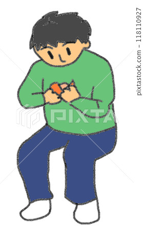 Color illustration of a person holding a mandarin orange in pencil style 118110927
