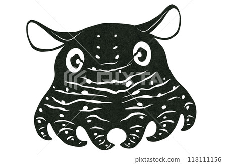 A simple black and white paper cut illustration of a deep sea creature, the octopus 118111156