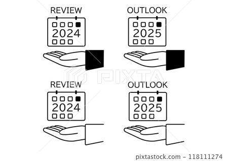 A set of icons reflecting a look back at 2024 and an outlook for 2025 A set of icons reflecting a look back at 2024 and an outlook for 2025 118111274