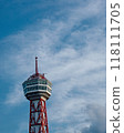 A beautiful contrast between Fukuoka Tower and the clear blue sky 118111705