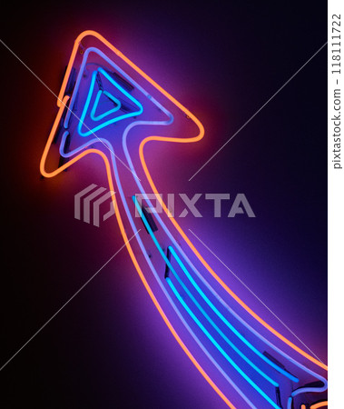 用光、LED 和霓虹燈的現代設計表達箭頭藝術 118111722