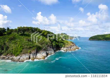 High angle view Beautiful Seashore in summer high season at Phuket island Thailand High angle view Beautiful Seashore in summer high season at Phuket island Thailand 118111834