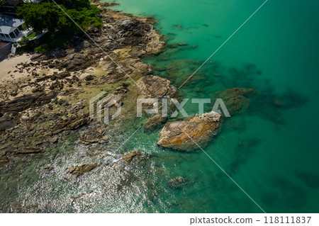 High angle view Beautiful Seashore in summer high season at Phuket island Thailand 118111837
