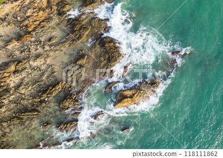 High angle view Beautiful Seashore in summer high season at Phuket island Thailand High angle view Beautiful Seashore in summer high season at Phuket island Thailand 118111862
