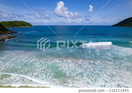 High angle view Beautiful Seashore in summer high season at Phuket island Thailand High angle view Beautiful Seashore in summer high season at Phuket island Thailand 118111935