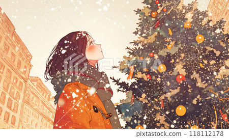 抬頭看著聖誕樹的女人 118112178