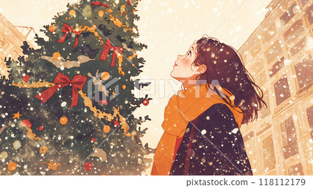 抬頭看著聖誕樹的女人 118112179