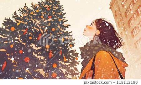 抬頭看著聖誕樹的女人 118112180