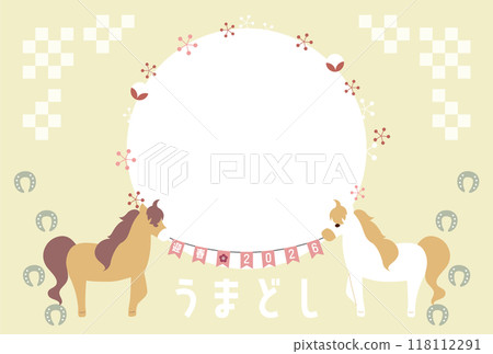 Photo frame New Year's card postcard material with an illustration of the horse motif for the year of the horse in 2026 Photo frame New Year's card postcard material with an illustration of the horse motif for the year of the horse in 2026 118112291