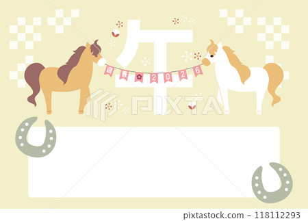 2026年馬年馬插畫新年賀卡明信片素材 118112293