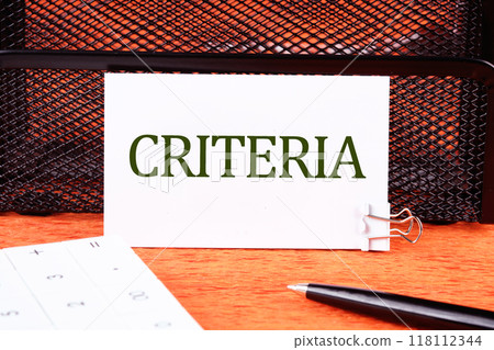 Criteria Controlling Follow Guidelines Conduct Concept. Criteria word on a white business card close-up 118112344