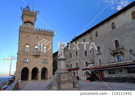 The Republic of San Marino, surrounded by Italy. The historic center of the World Heritage Site on the summit of Mount Titano, Liberty Square and Palazzo Pubblico The Republic of San Marino, surrounded by Italy. The historic center of the World Heritage Site on the summit of Mount Titano, Liberty Square and Palazzo Pubblico 118112442