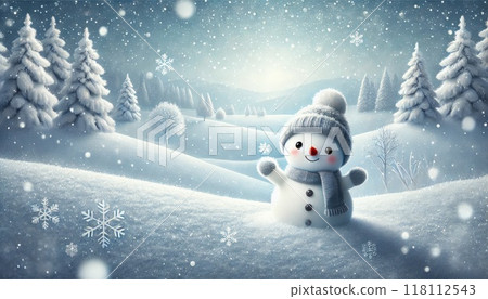 雪景和可愛雪人的插圖 118112543