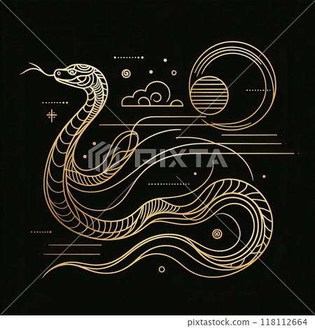 Gold Line Art of snake with Generative AI. 118112664