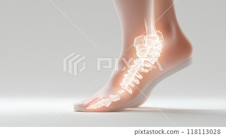 Close up of Swollen Ankle with Arrows Pointing to Affected Area 118113028