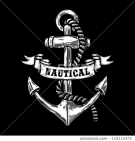 Nautical. Vintage style anchor. Design element for emblem, sign, badge, logo. Vector illustration 118113473