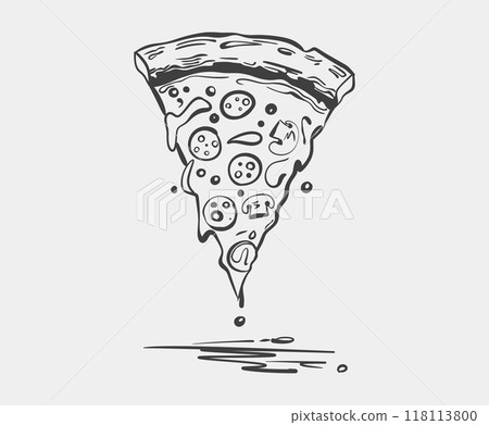 A black and white drawing of a pizza with slices missing 118113800
