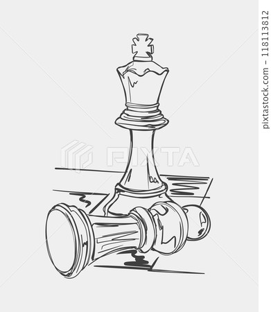 Chess king standing over fallen opponent Chess king standing over fallen opponent 118113812